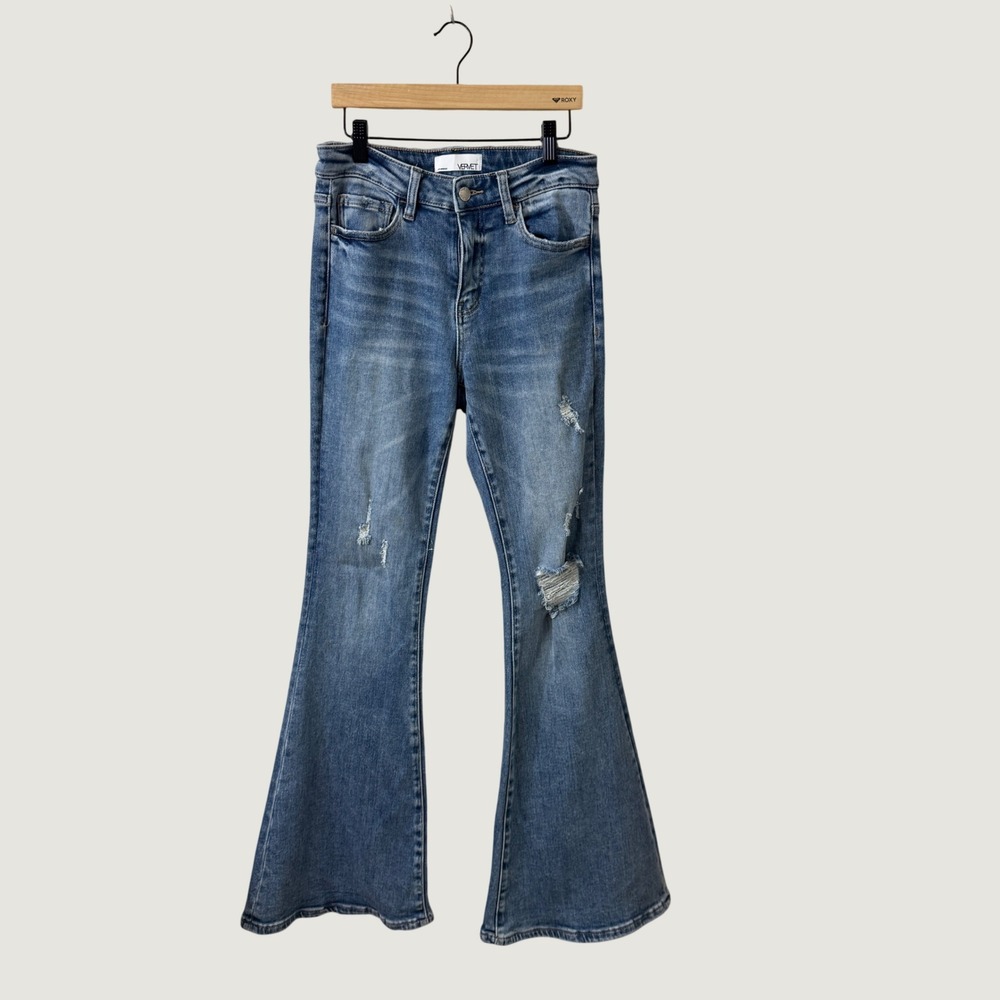 Vervet Los Angeles Flare Jeans Blue Distressed Size 27 Boho 70s Style Retro